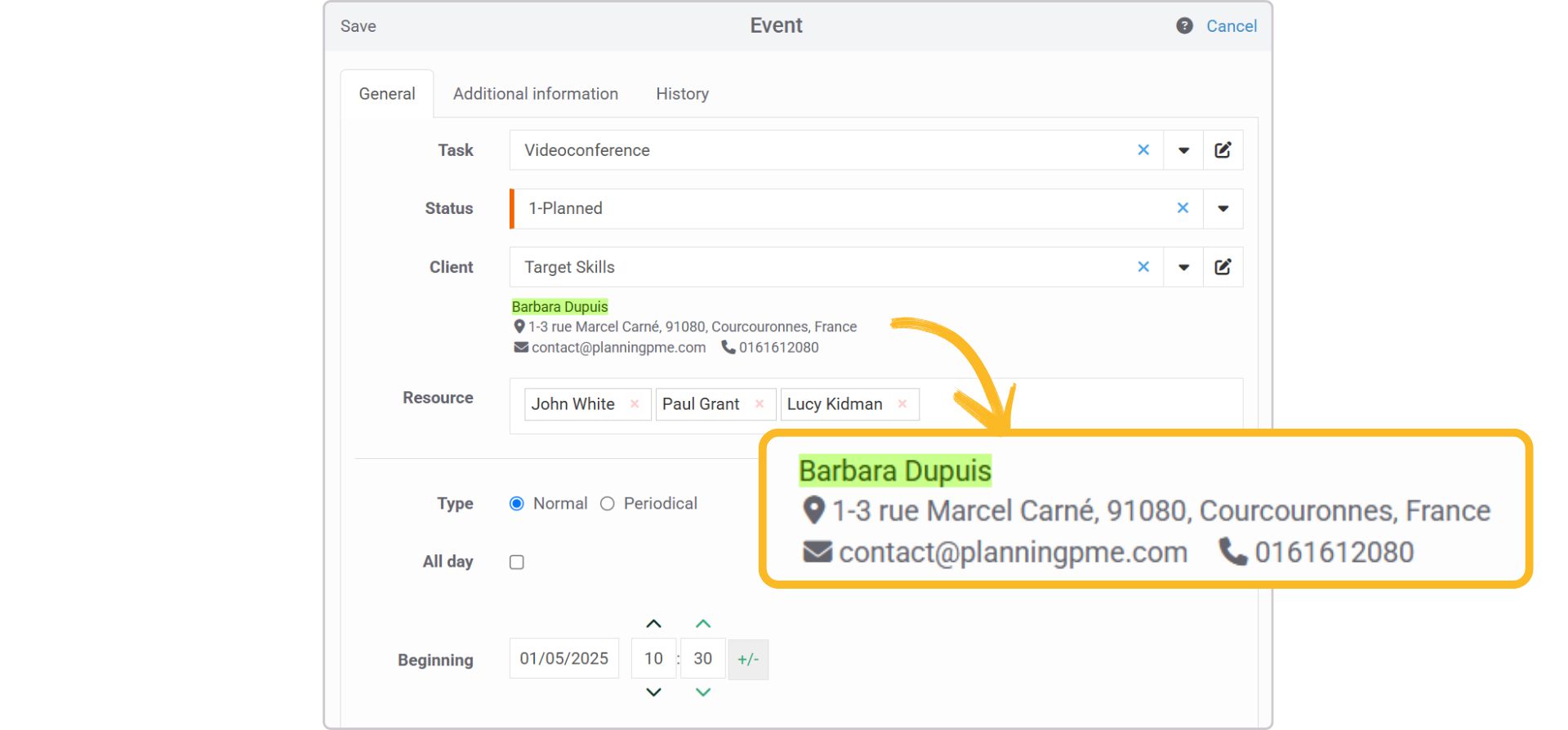 Exemplo de uma legenda personalizada no PlanningPME