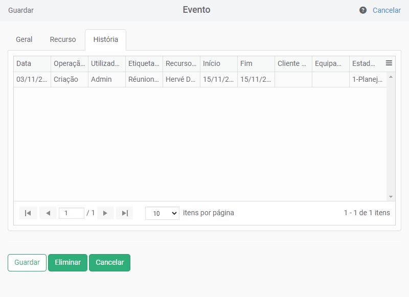 Histrico de eventos