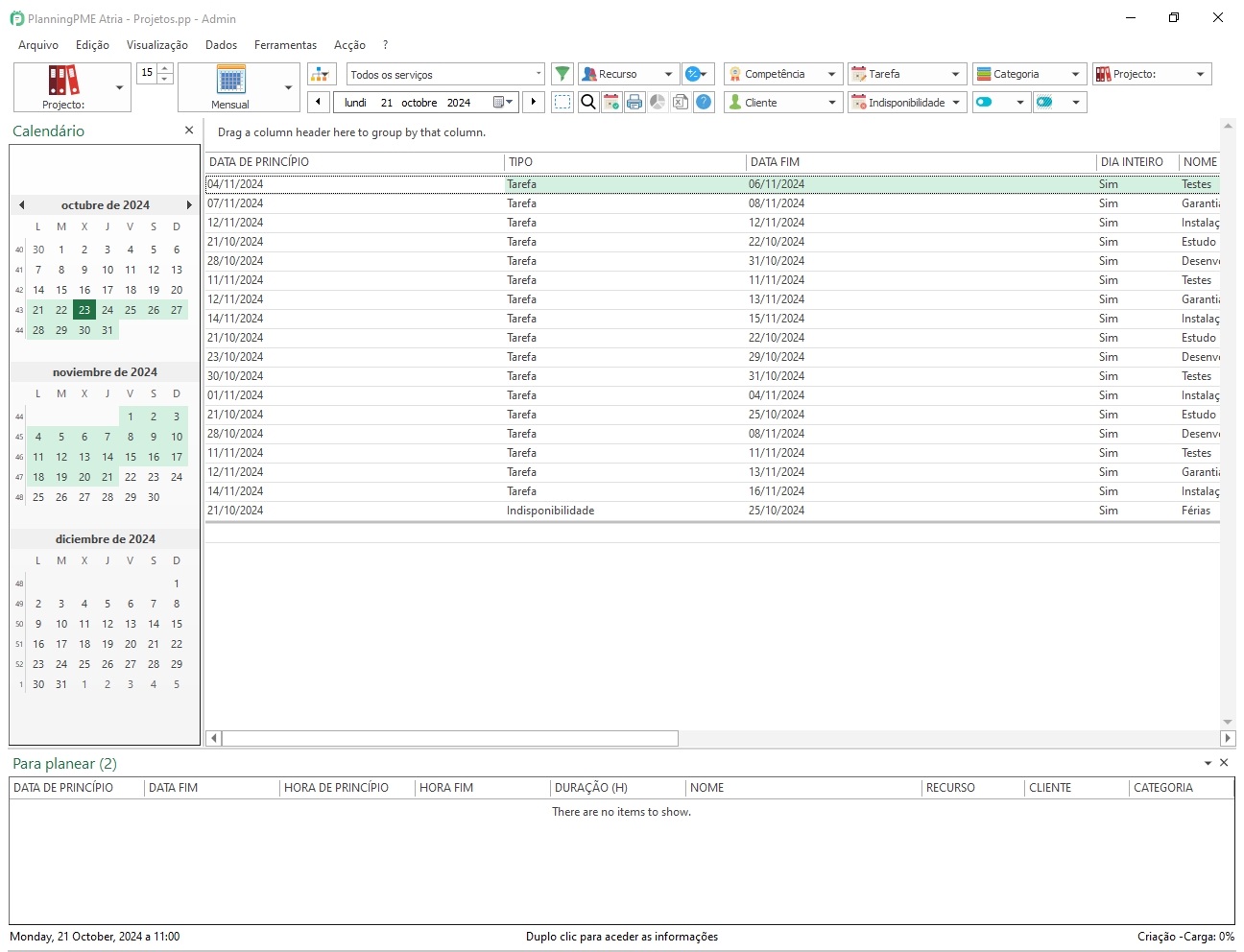 no rtulo da tarefa: PlanningPME