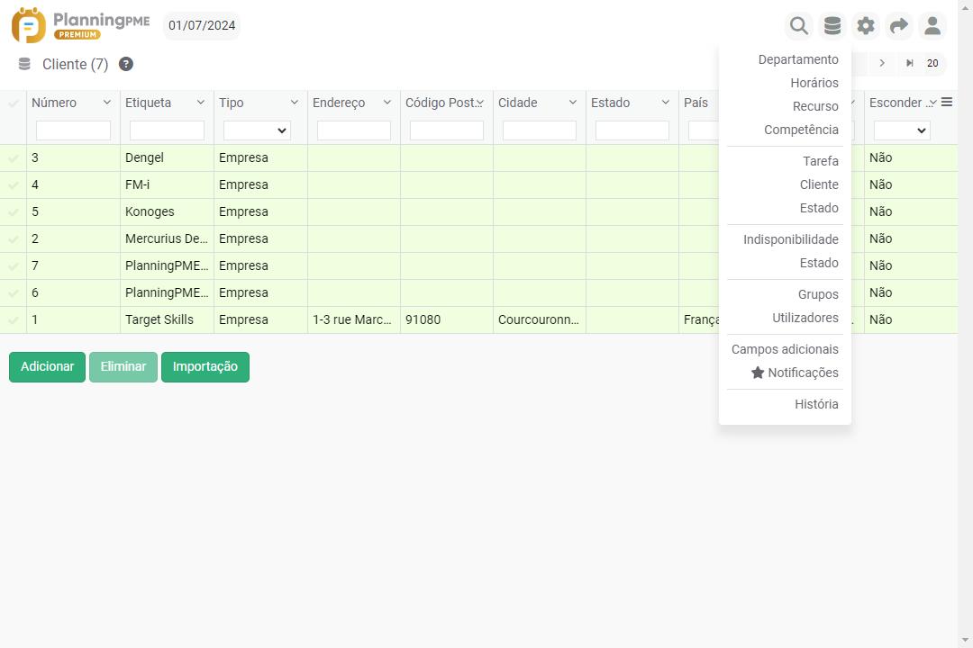 Menu clients
