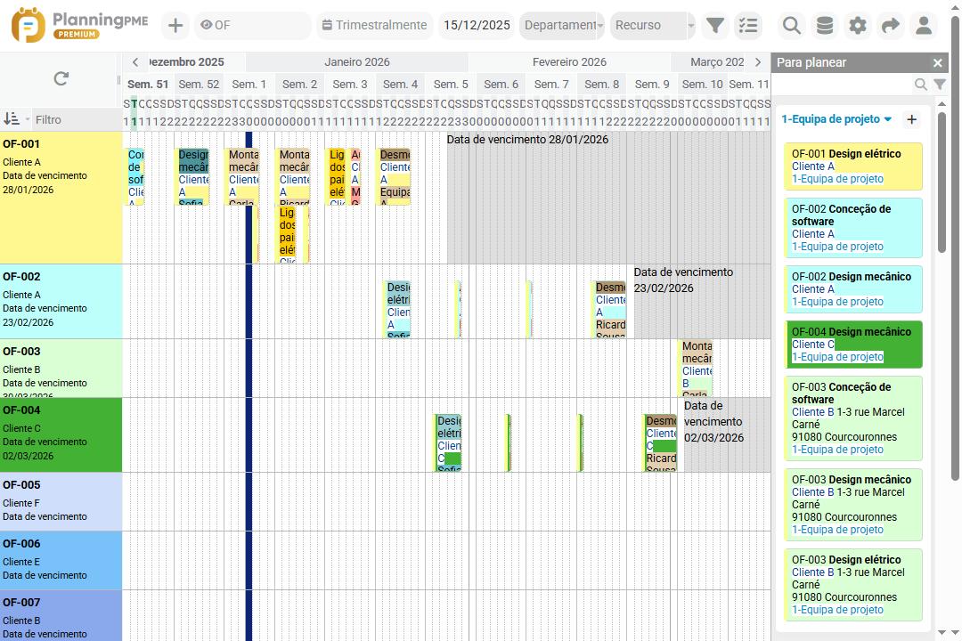 Exemplo de um plano de produ��o de oficina com PlanningPME
